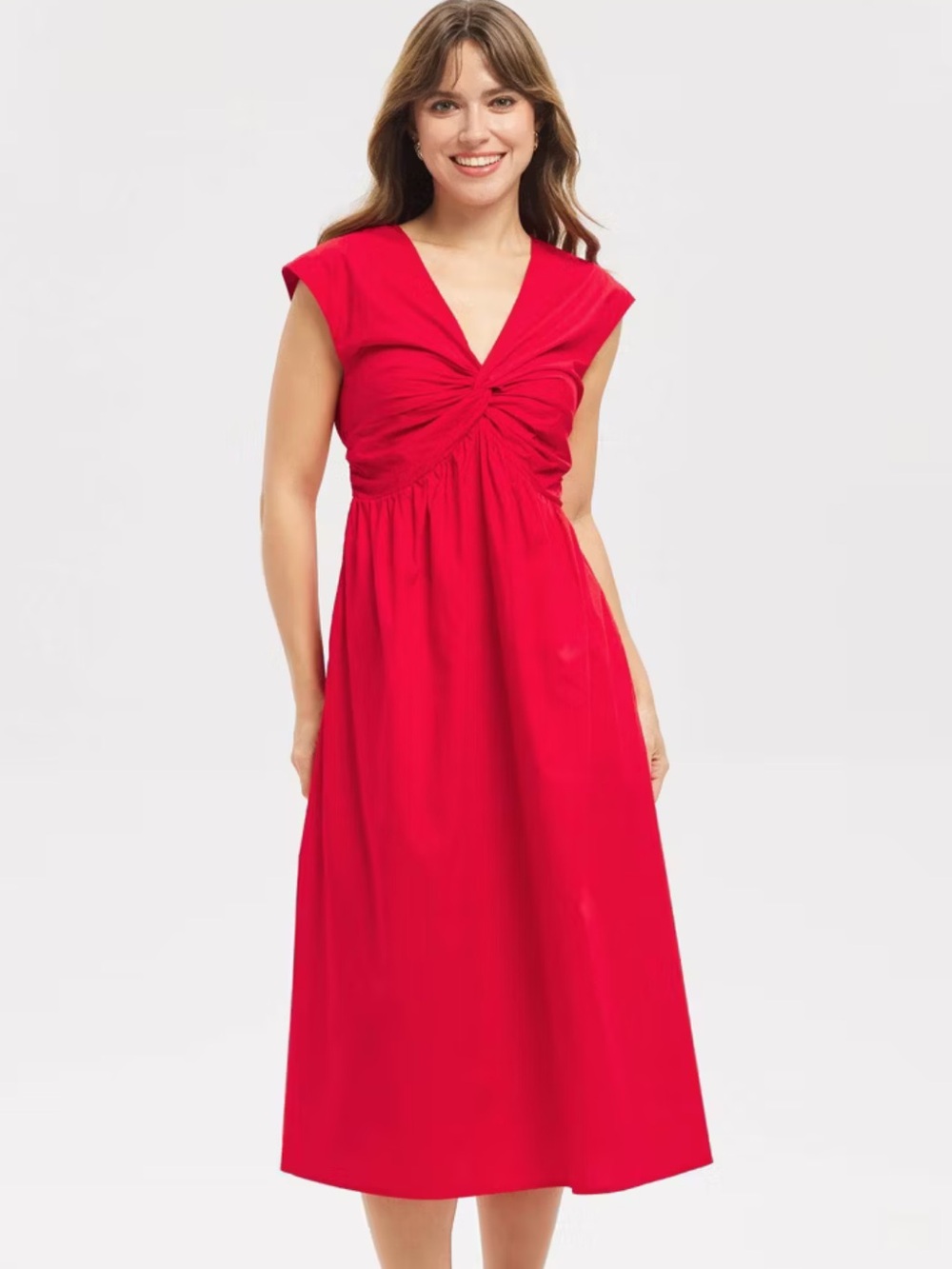 A New Day Red Twist-Front Cap Sleeve Midi Dress XL